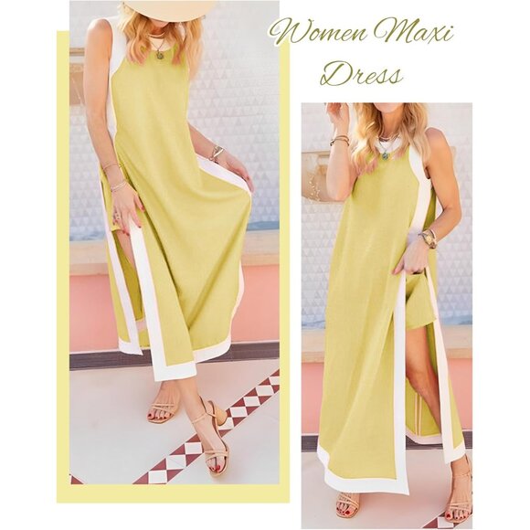 Womens 2 Piece Maxi Dress Shorts Set Boho Style Spring Summer Casual - Picture 2 of 6